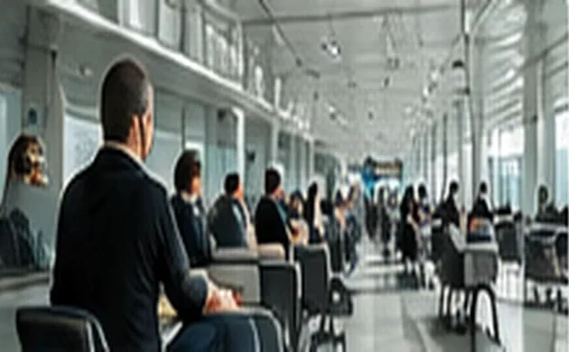 Travelers seated in an airport departure lounge before an international flight