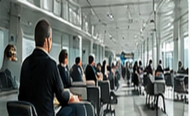 Travelers seated in an airport departure lounge before an international flight